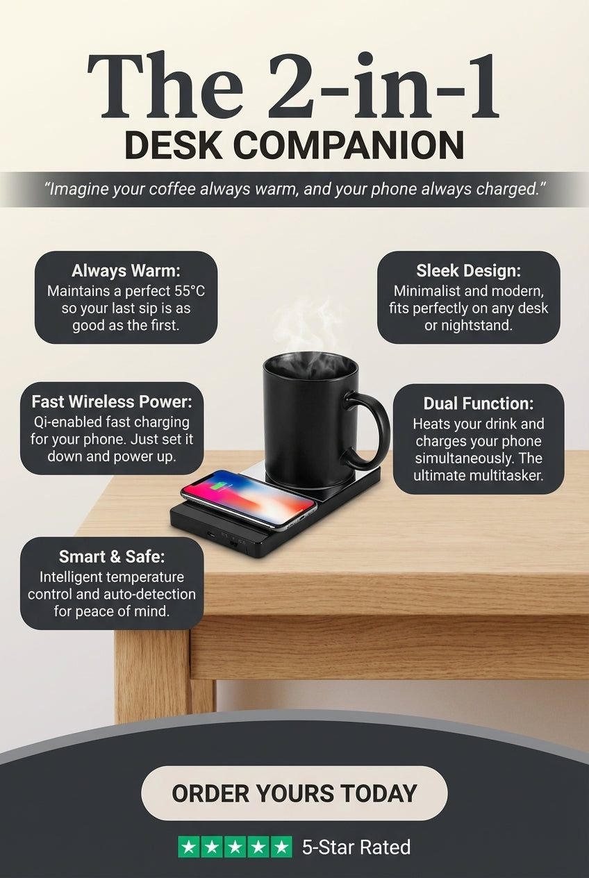 2 In 1 Heating Mug Cup Warmer Electric Wireless Charger